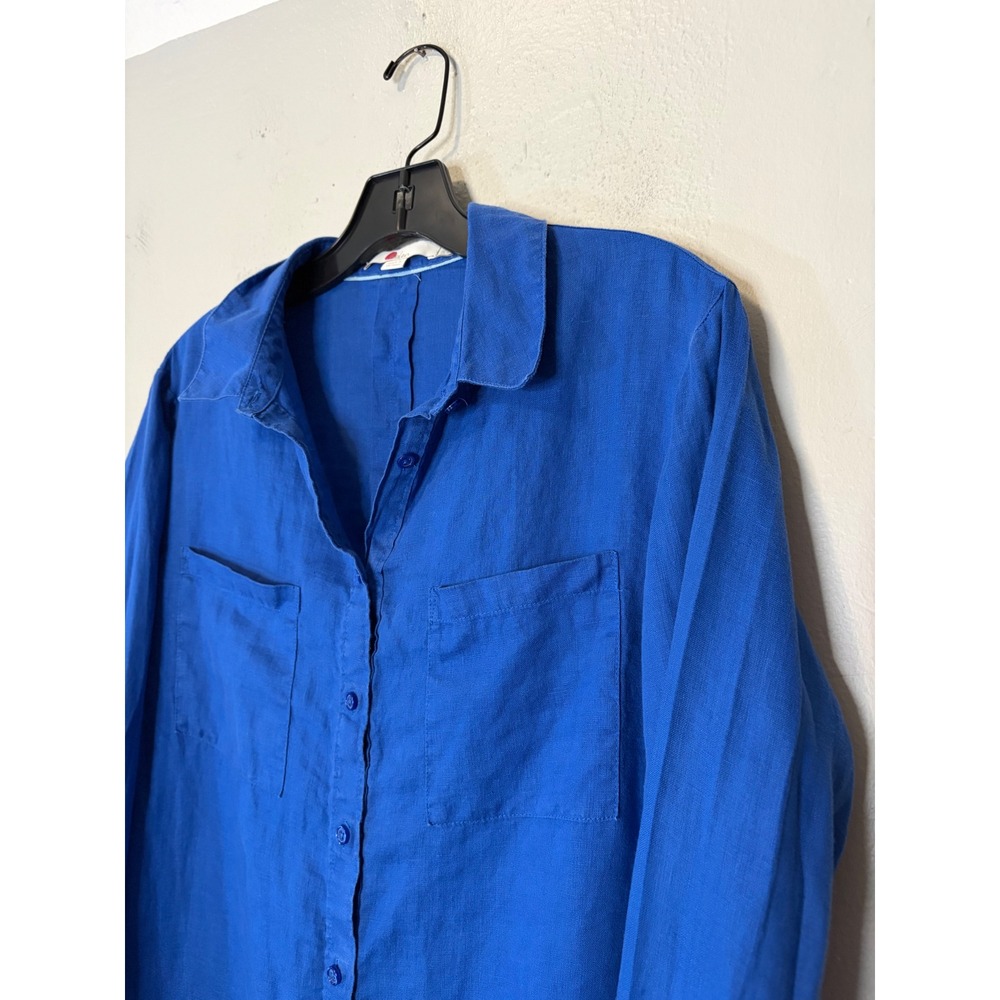 Boden Womens 8 US Cobalt Blue 100% Linen Button Up Shirt Long Sleeve Preppy - Picture 4 of 8